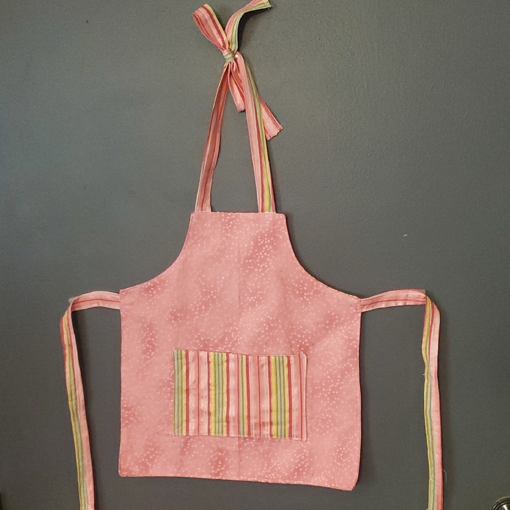 Reversible Handcrafted Pink Striped Kids Apron Up To 3 Years
